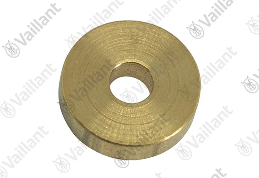 Runder Distanzring aus Metall mit zentralem Loch, hergestellt von Vaillant. Der Ring hat eine glatte Oberfläche und ist für technische Anwendungen vorgesehen.